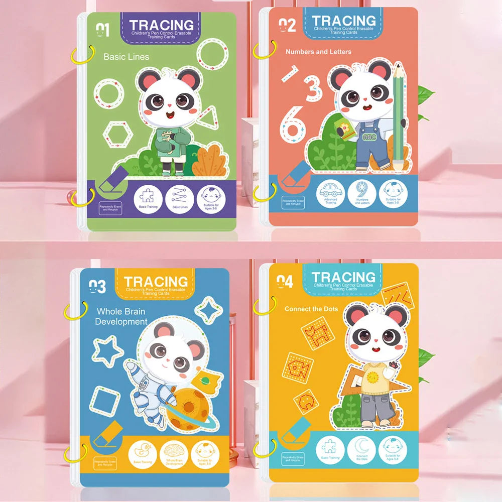 Children's Reusable Writing Workbook Set — 34 Pages with Erasable Pen