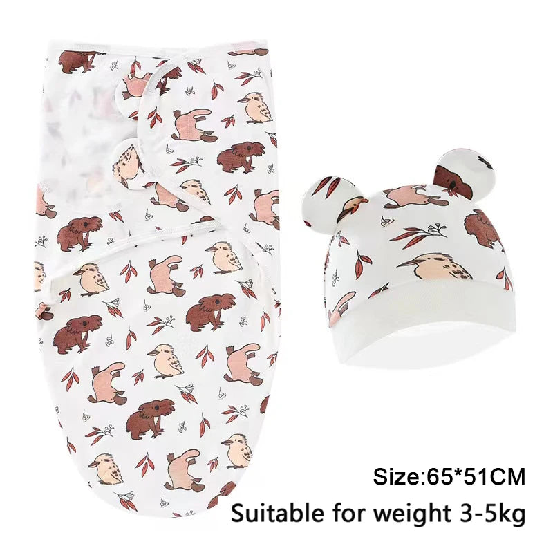Baby Blanket Set with Hat, Soft Cute Baby Swaddle Wrap for Newborn 0-6 Months, Easy Wrapping, Christmas Halloween Thanksgiving Easter Gift, Multipurpose Comfy Bedding