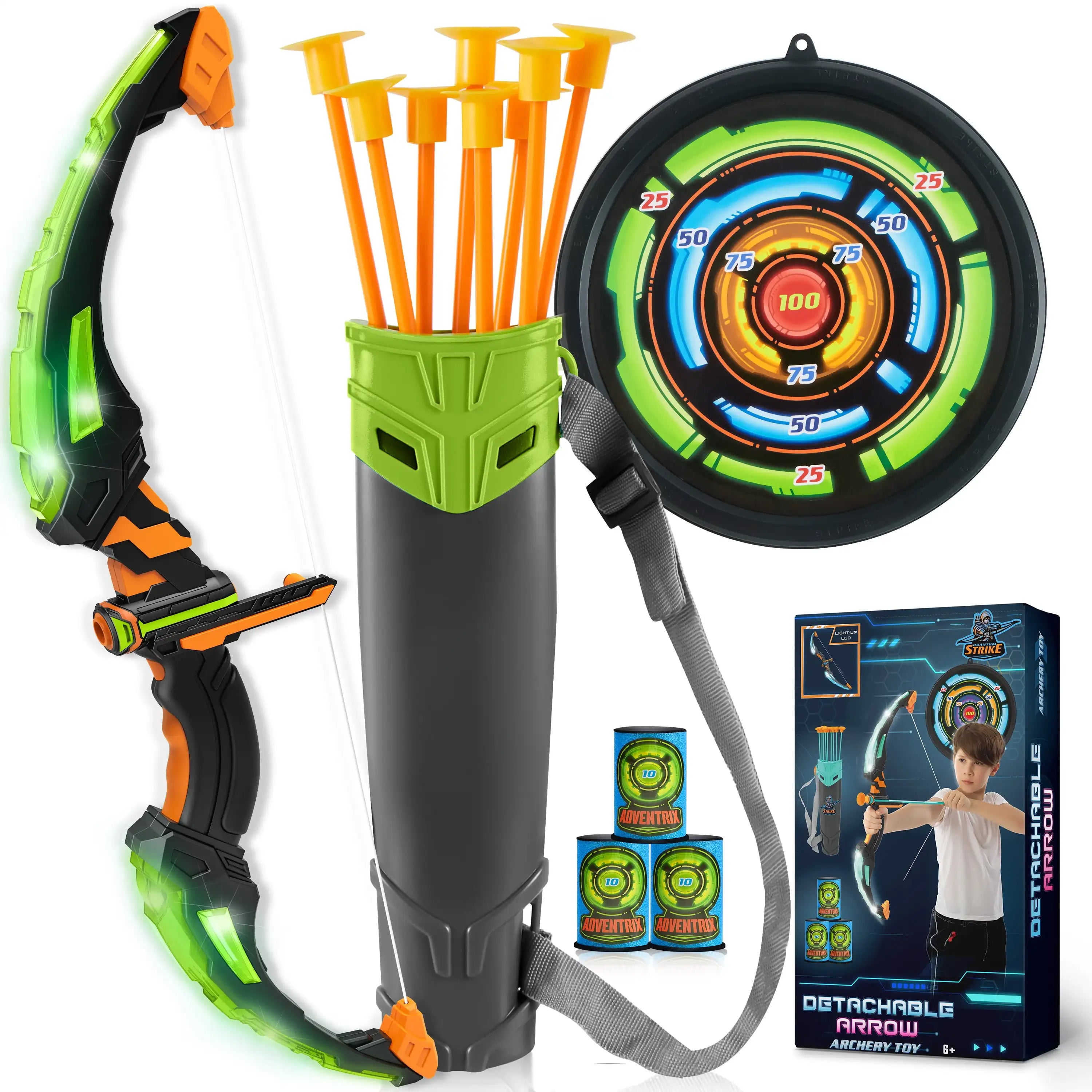 Kids Bow and Arrow Set with LED Flash Lights, Outdoor Archery Set. Toy with Suction Cup Arrows Great for Kids 6-12 Birthday Gift